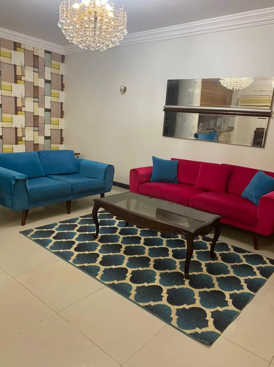 Fully furnished apartment with A. C. in  Sheikh Zayed city,one floor of a Villa, in front of Wise International School, 230 square meters 2 bedrooms, Reception 3peices, 2bathrooms,